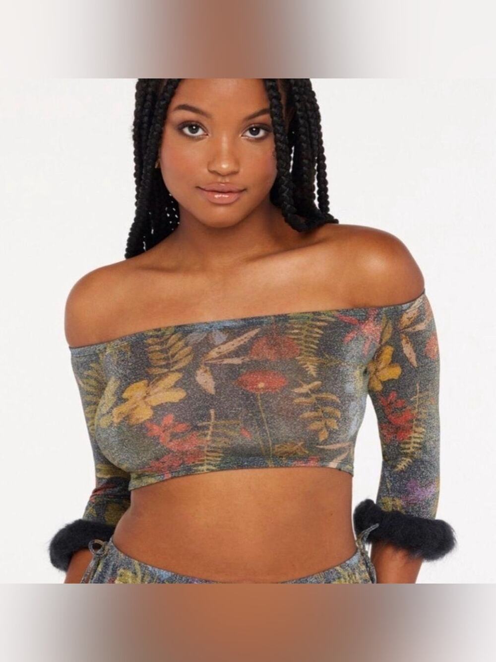 SAVAGE X FENTY Trophy Wife Crop Top metallic fur lined designer top S